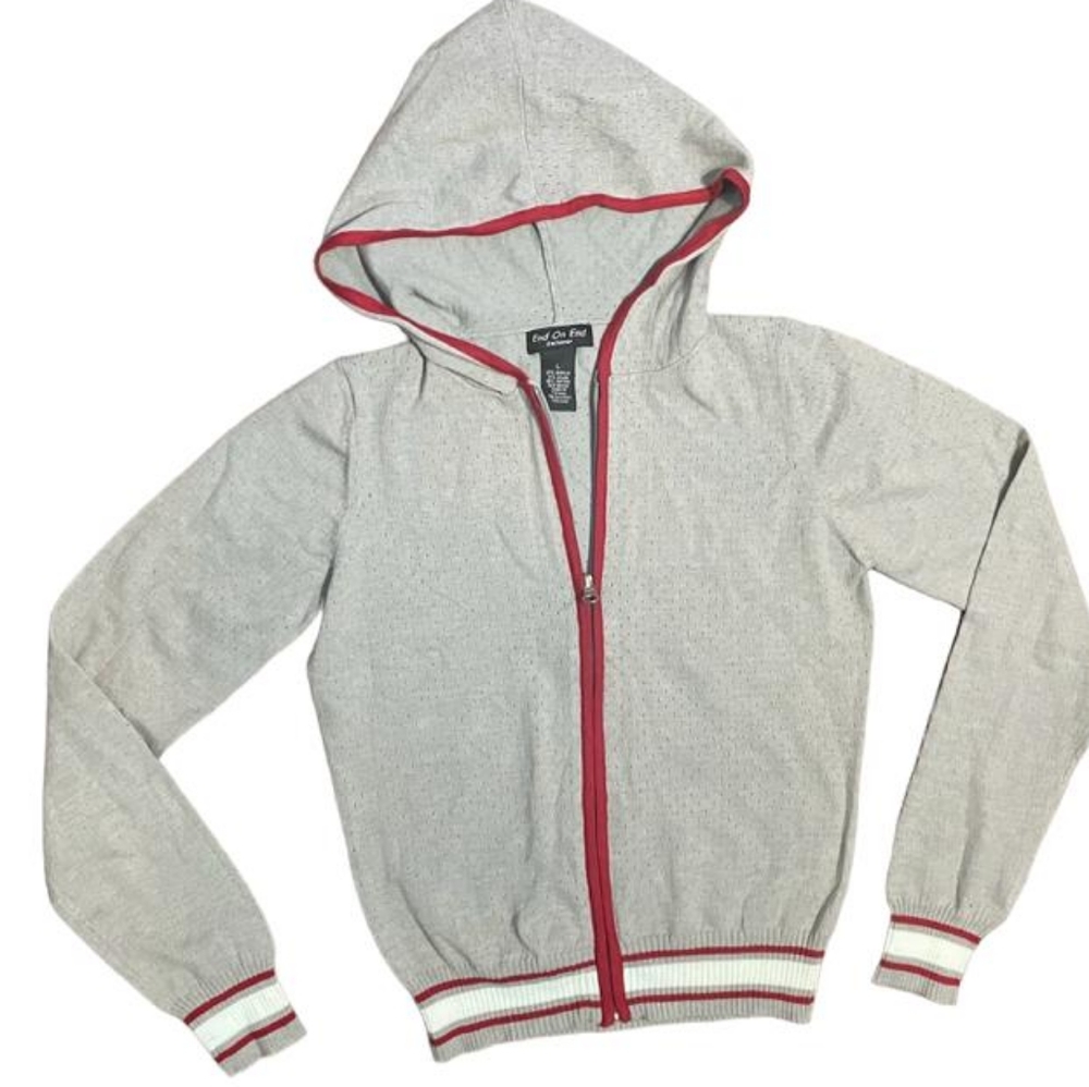 End on End women's zipper from sweater gray,red and white size L